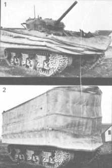 241 (détails) Organisation d'un bataillon de chars (détails) un LCT Mark 6, avec portes avant et arrière, et passerelle sur tribord. Plans: Les 2 positions de jupe du cha