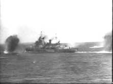 Destroyer under German battery fire (details) destroyer USS "Thompson"