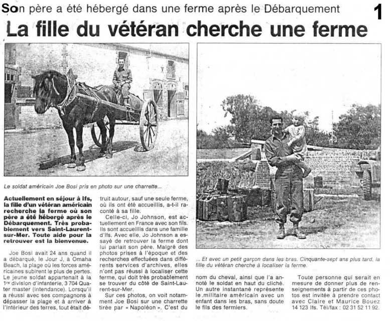 Article de presse reproduit dans le dossier sur Joe Bossi et la ferme Ygouf.