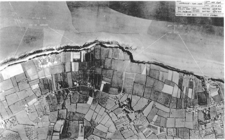 Photo aérienne de la Percée le 27 avril 1944(depuis Englesqueville jusqu'à Vierville, WN 72 à 74)