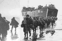 (détails) Vu du WN60, un LST sur la plage de Colleville (détails) Débarquement d'infanterie (détails) Le 9 juin des LST à Coleville (détails)